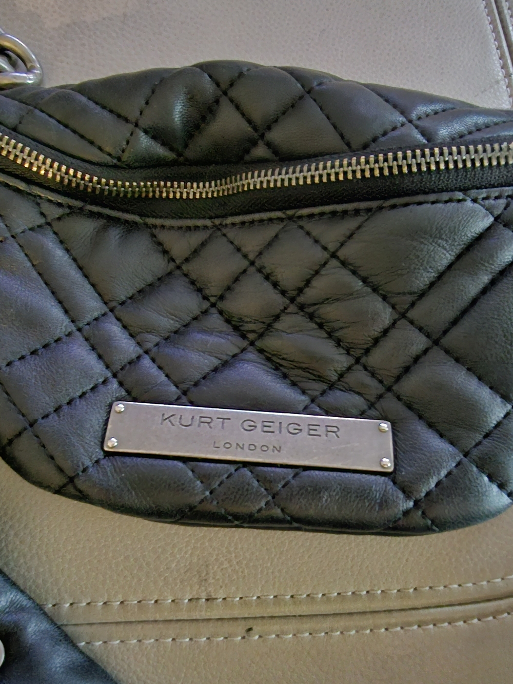 Kurt Geiger Black Quilted Leather Mini Crossbody Belt Bag - Picture 2 of 4